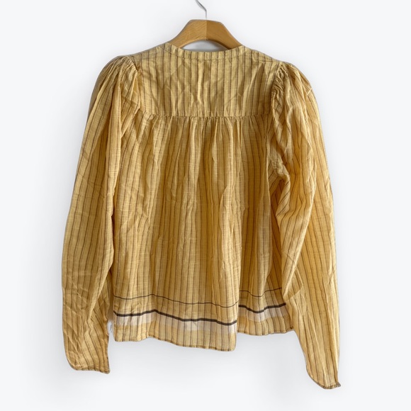 Ulla Johnson Nejma Blouse lightweight cotton yellow plaid stripe puff sleeve - Picture 3 of 12